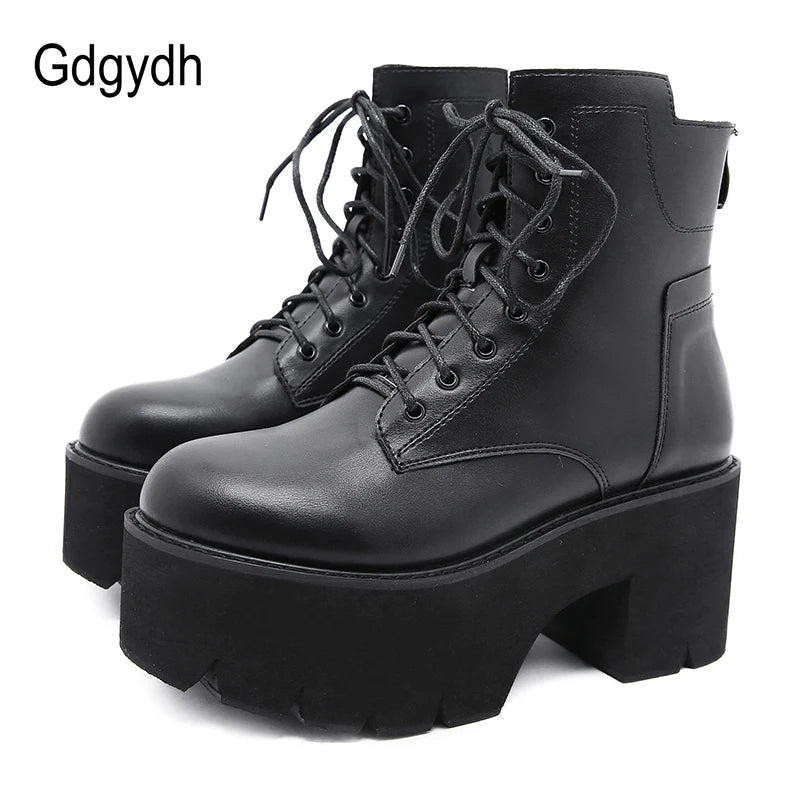 Gdgydh 2022 Wholesale Women Ankle Boots Round Toe EVA Soft Material Lace-Up Female Short Boots Thick Platform Ladies Shoes Black