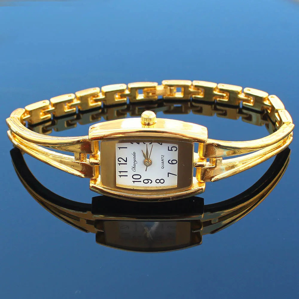 High Quality Cute Women's Fashion Crystal Silver Gold Lady Women Girl Stainless Steel Strap Quartz Analog Dress Wristwatch